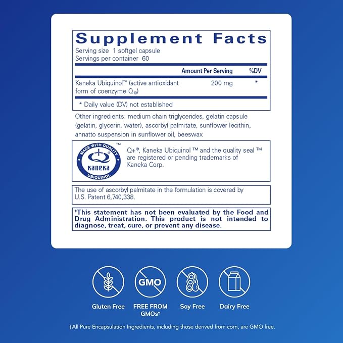 Pure Encapsulations Ubiquinol-QH - 200 mg Ubiquinol - Active Form of Coenzyme Q10 - Heart Health & Energy Metabolism Support* - Antioxidant Supplement - 60 Softgel Capsules