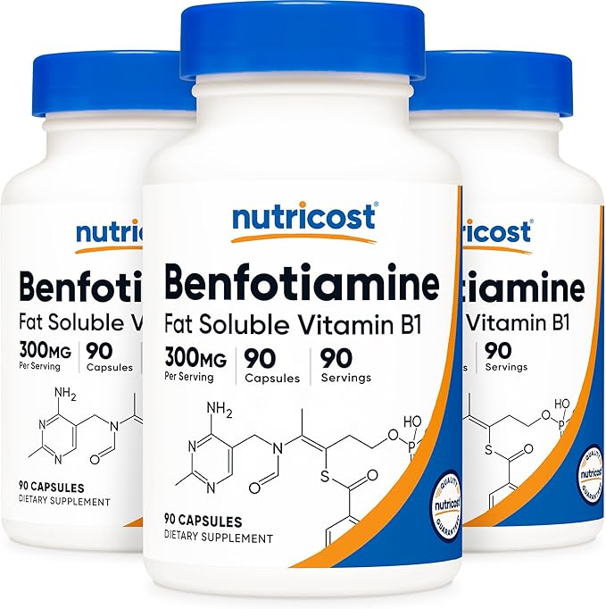 Nutricost Benfotiamine 300mg, 90 Capsules - Gluten Free, Non-GMO, and Vegetarian Friendly Fat Soluble Vitamin B1