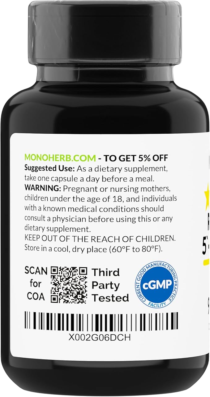 MONOHERB Riboflavin 5'-Phosphate 50 mg - 90 Vegetarian Capsules - Bioactive Vitamin B2 - Made in USA