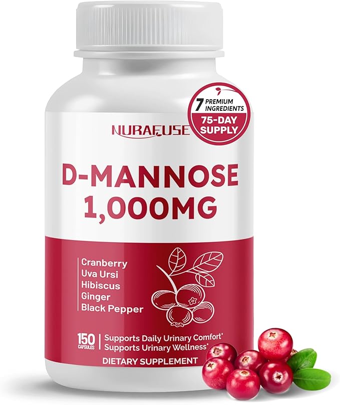 D-Mannose with Cranberry, Uva Ursi, Hibiscus, Ginger, Black Pepper - Supports Urinary Tract Health, Bladder Cleanse