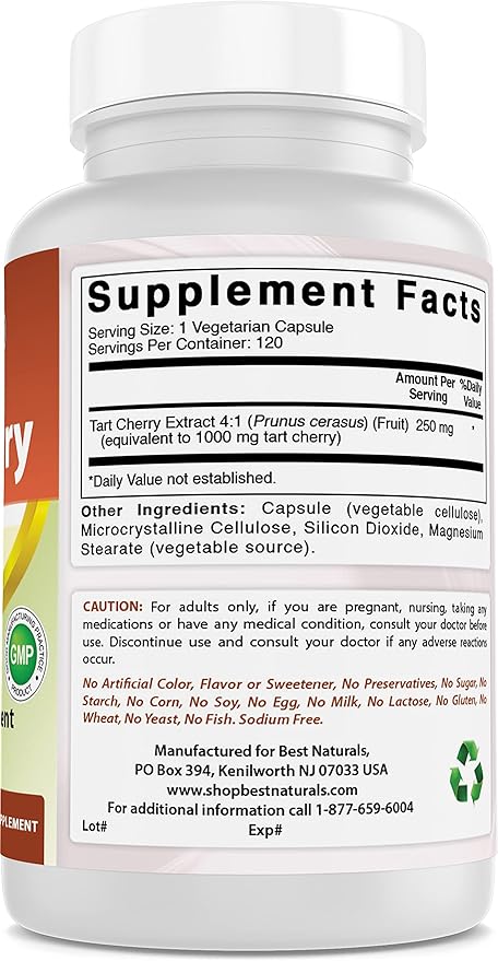 Tart Cherry Extract 1000 mg & Turmeric Curcumin 1500mg/Serving with Bioperine