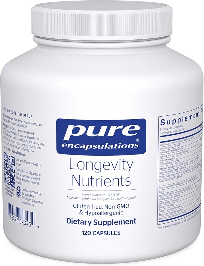 Pure Encapsulations Longevity Nutrients | Multivitamin Supplement & Mineral Complex to Support Healthy Aging, Brain Function, Eyes, Bones, and Vascular Health* | 120 Capsules