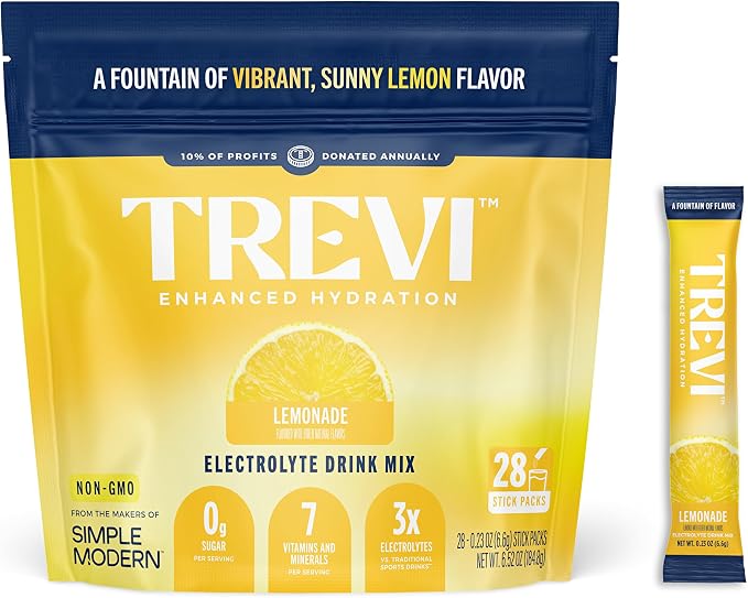 TREVI Electrolytes Powder Packets, Sugar Free Hydration, Lemonade 28 Pack