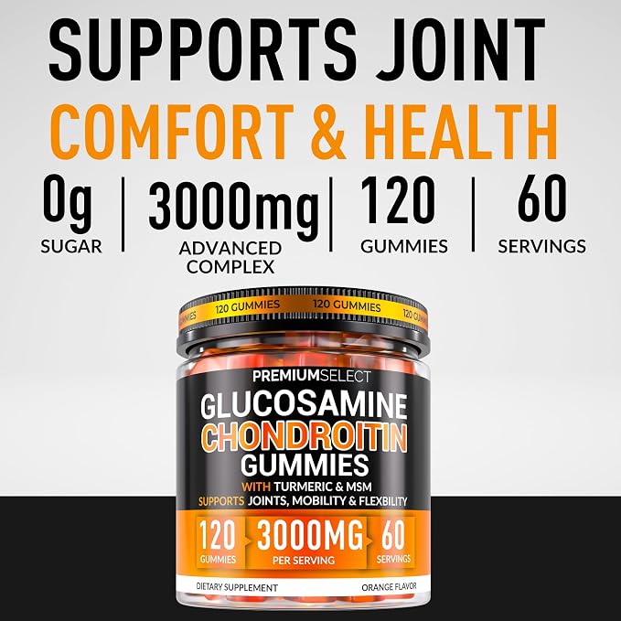 Glucosamine Chondroitin Gummies for Joint Support – 120 Glucosamine Gummies Extra Strength 3000mg with MSM, Turmeric, Calcium, Vitamin D3 – Sugar Free Vegan Adults Supplement – Flexibility & Mobility