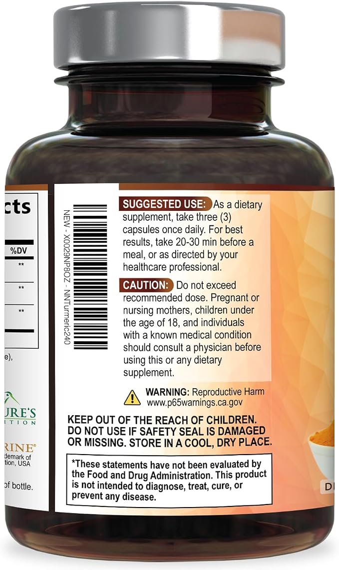 Turmeric Curcumin Supplement - 95% Curcuminoids with Organic Turmeric & BioPerine Black Pepper for Best Absorption - Daily Joint & Immune Health Support, Vegan, Non-GMO, Bottled in USA - 240 Capsules