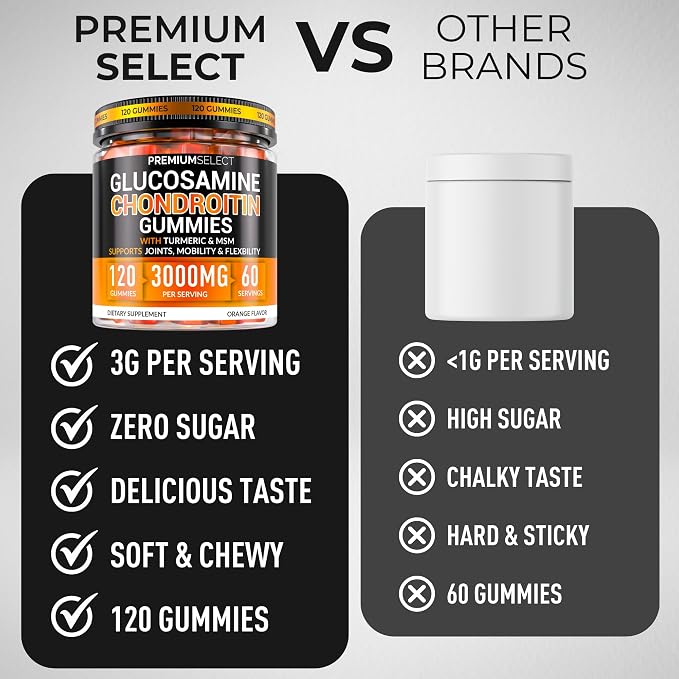 Glucosamine Chondroitin Gummies for Joint Support – 120 Glucosamine Gummies Extra Strength 3000mg with MSM, Turmeric, Calcium, Vitamin D3 – Sugar Free Vegan Adults Supplement – Flexibility & Mobility