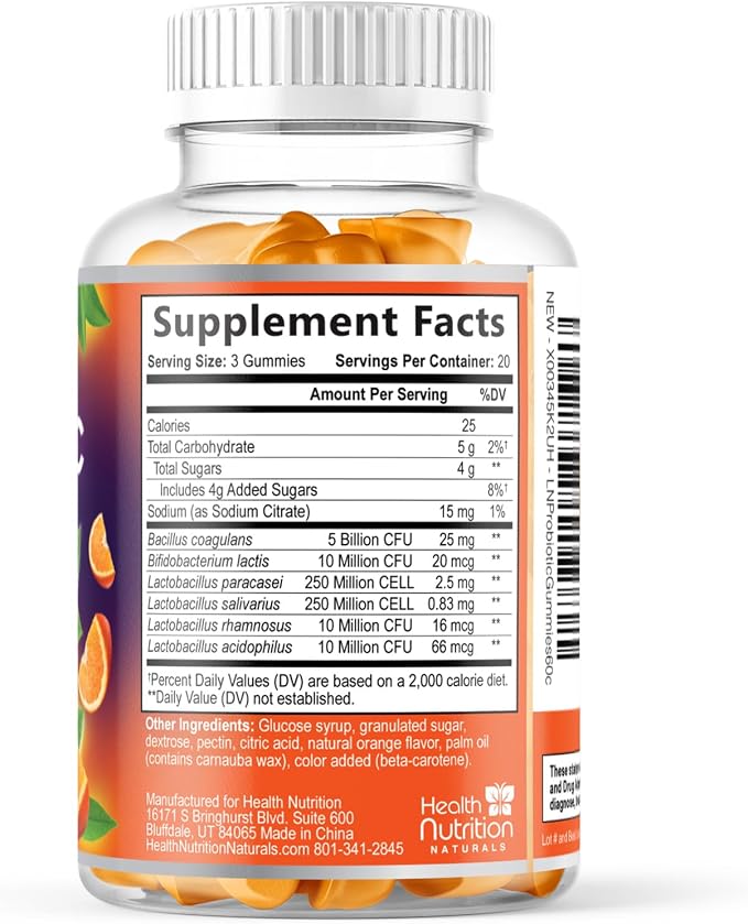 Probiotic Gummies - Advanced Multi-Strain Probiotic Formula - Gut & Digestive Health Support Gummy - Bacillus Coagulans 5 Billion CFU Per Serving, Daily Acidophilus Probiotics Supplement - 60 Gummies