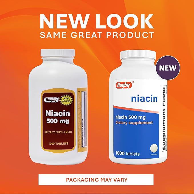 Rugby Niacin 500mg - Vitamin B3 Supplement for Men and Women - 1,000 Tablets (1-Pack)