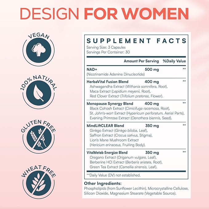 IcarusIvy 2000MG NAD Supplements for Women, NMN Alternative, Female Liposomal NAD+, with Ashwagandha, Berberine HCL, Ginkgo Biloba & Black Cohosh, Women Focused Formula, 90 Capsules