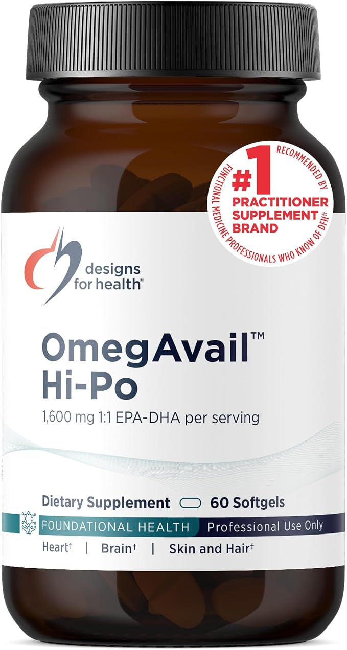 Designs for Health OmegAvail Hi-Po - TG (Triglyceride) Omega-3 Fish Oil Supplement, 1600mg EPA/DHA per Serving with Lemon + Vitamin E to Minimize Fishy Taste (60 Softgels)