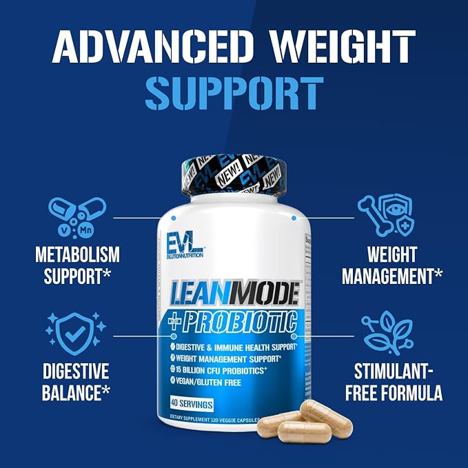 Evlution Nutrition Leanmode + Probiotic, Advanced Probiotic Capsule Supplement, 15 Billion CFUs per Serving, Digestive Support & Gut Health (40 Servings)
