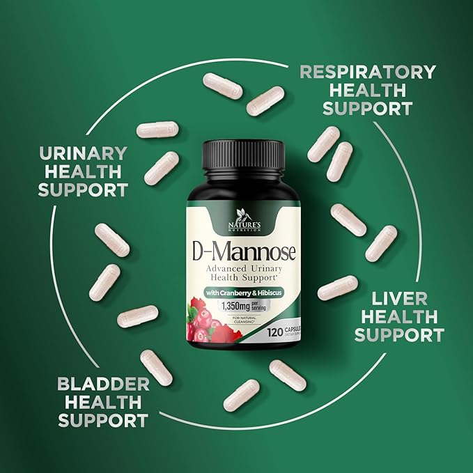 D-Mannose 1000mg Per Serving - Cranberry & Hibiscus - Effective Fast-Acting, Flush The Impurities for Bladder, Urinary Tract Health Support Supplement, for Women and Men, USA Bottled - 120 Capsules