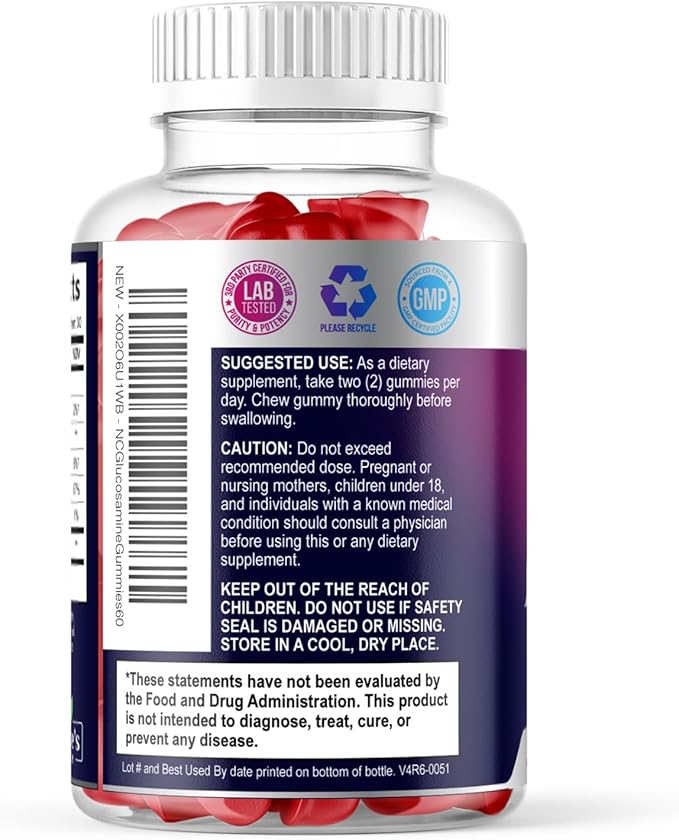 Joint Support Gummies - Extra Strength Glucosamine Gummy Supplement with Vitamin E - Natural Cartilage Joint Health & Flexibility Support, Best Support Glucosamine Chew for Men & Women - 60 Gummies