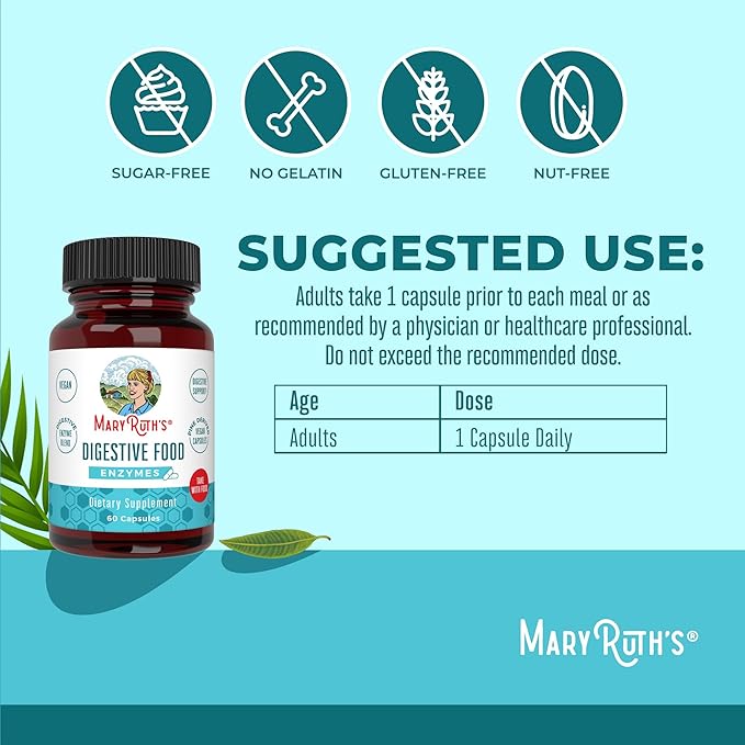 MaryRuth Organics Digestive Enzymes | Up to 2 Month Supply | Vegan Digestive Health Aid and Gut Health Enzyme Complex | Over 12 Enzymes | Vitamins B6 & B12