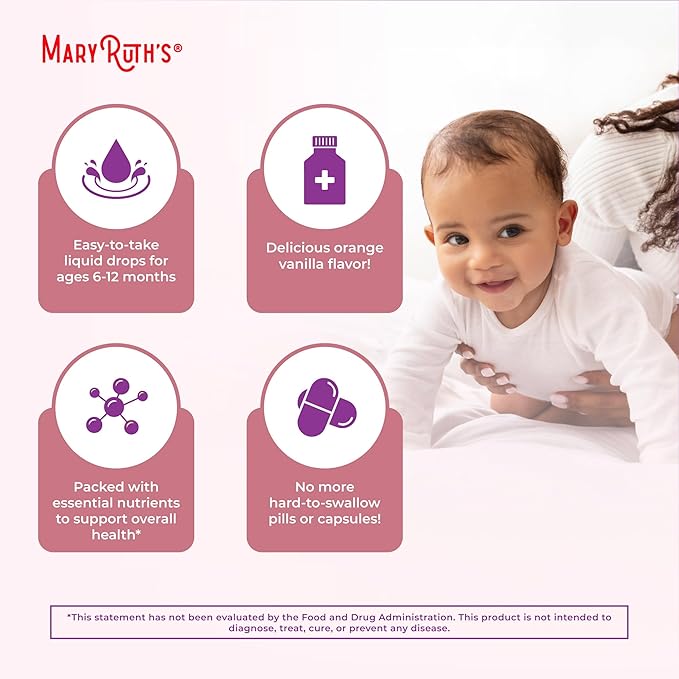 MARYRUTH'S Organics Multivitamin with Iron for Infants | USDA Organic | Liquid Drops for Babies 6-12 Months | Immune Support & Overall Wellness | Vegan | Non-GMO | Gluten Free | 2 Fl Oz