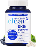 Clear Skin Supplement with Zinc, DIM & Probiotics | Doctor-Formulated | 3-in-1 Hormone, Gut & Complexion Support | Triple Action Hyaluronic Acid & Vitamins for Skin Balance & Glow Support | 120 Ct