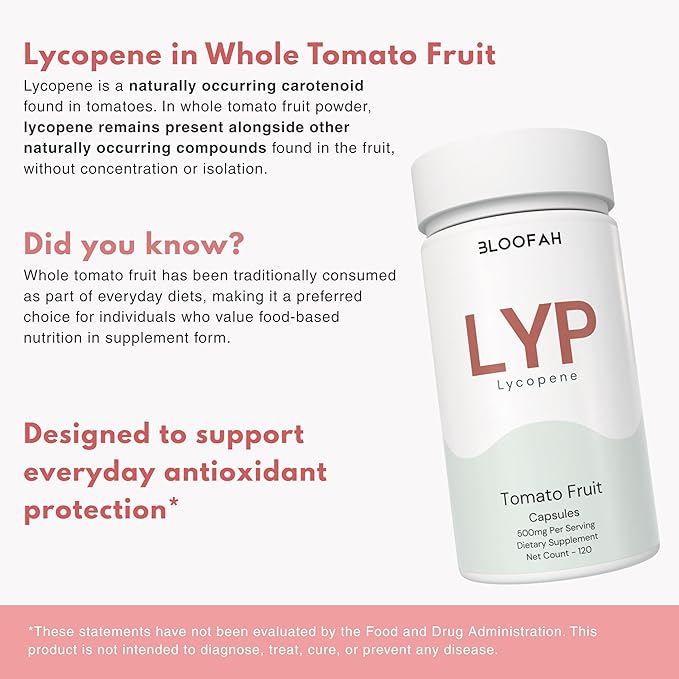 Lycopene Supplement Capsules 500mg – Tomato Fruit Powder with Natural Lycopene for Antioxidant & Daily Wellness Support | Gluten Free, Non-GMO (120 Count (Pack of 1))