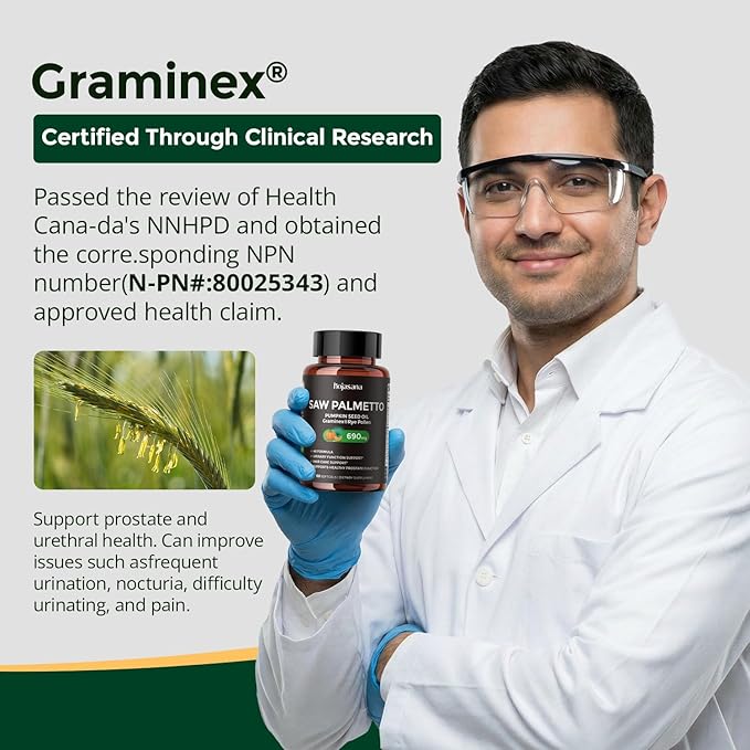 Saw Palmetto for Men Prostate Health Supplement, Pharmaceutical Grade - DHT Blocker - Graminex | Pumpkin Seed Oil | Nettle Supports Urinary Function & Hair Loss Prevention, 60 softgels