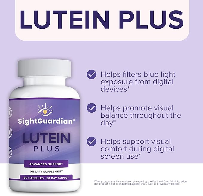 Sight Guardian Lutein Plus for Eyes, Eye Vitamin Supplement, Daily Vision Support for Digital Screens, Visual Function and Wellness, Reduce Strain and Fatigue, Non-GMO