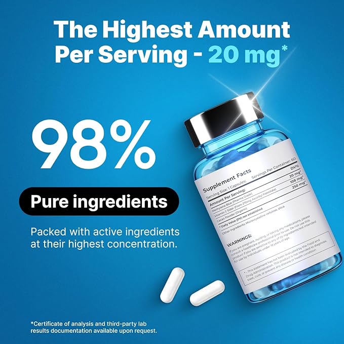 Ultimate Methylene Blue Pharmaceutical Grade 20mg (USP) Methylene Blue Capsules for Humans | Memory Supplement and Brain Booster Supplement | Focus Fuel and Memory Vitamins Energy Pills | 60 Servings