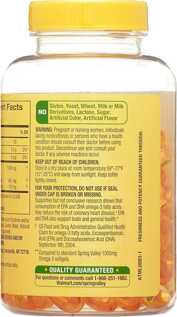Spring Valley Omega-3 Mini from Fish Oil 1000 mg, 120 Count, Dietary Supplement, Omega 3 Mini Softgels Bundle with Luall's 45 Diabetes Decoded