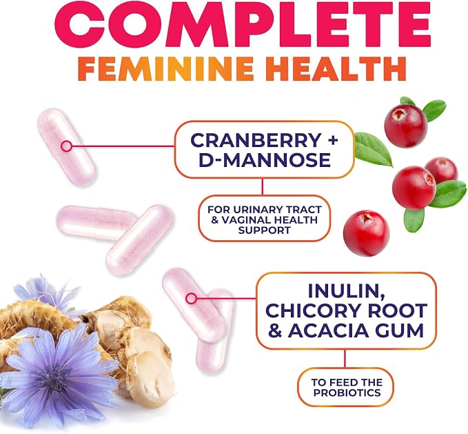 Probiotics for Women - Probiotic Blend 100 Billion CFU Per Serving - Women's Probiotic for Targeted Vaginal & Digestive Health Support - 16 Strains, Cranberry, Prebiotics - Bottled USA - 60 Capsules