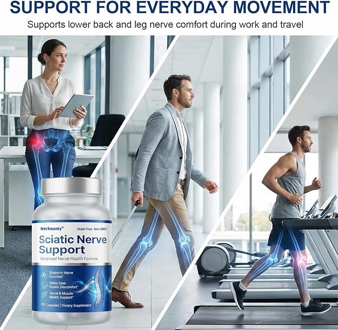 Sciatic Nerve Support Supplement, 120 Capsules Sciatic, Advanced Natural Formula with Alpha Lipoic Acid & B-Complex Vitamins for Lower Body Comfort