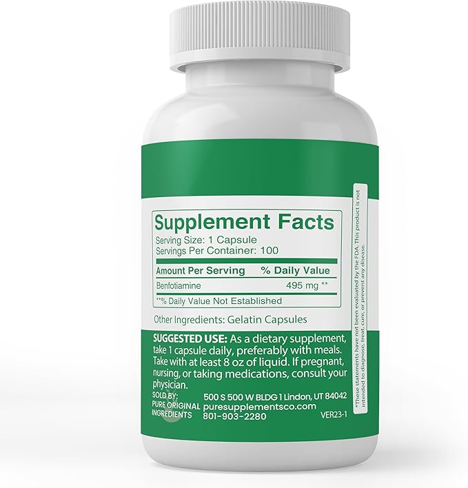 PURE ORIGINAL INGREDIENTS Benfotiamine and Alpha-Lipoic Acid Bundle, 100 Capsules Each, Always Pure, No Additives or Fillers, Lab Verified