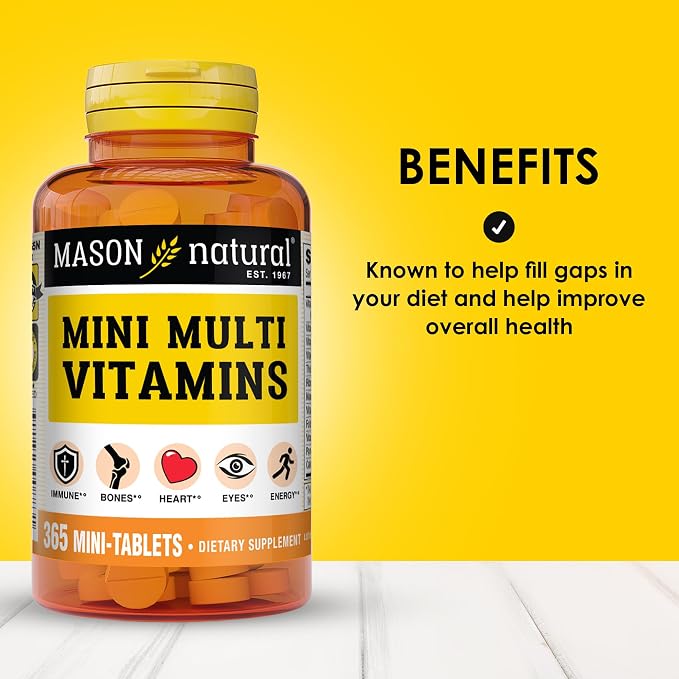 MASON NATURAL Mini Multivitamin with Iron & 12 Key Nutrients, 1 Year Supply | 12 essential nutrients plus iron, including vitamins A, C, D, E, B-complex, folate & calcium for daily support