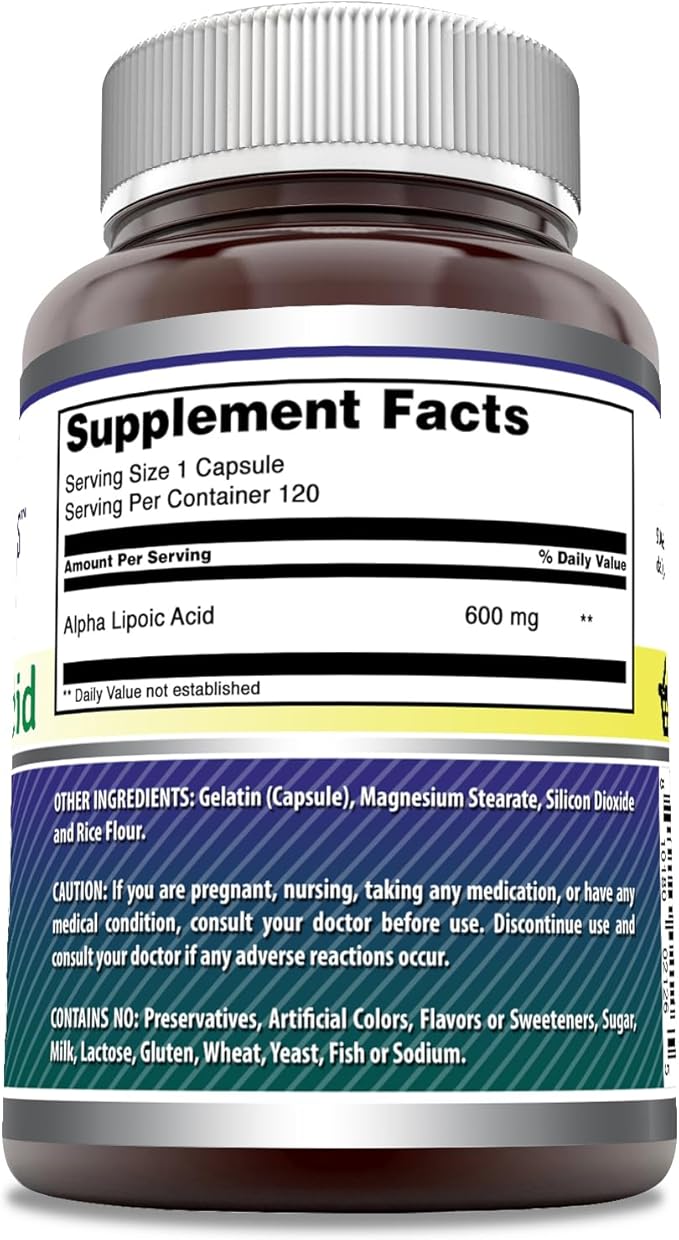 Amazing Formulas Alpha Lipoic Acid | 600 Mg Per Serving Supplement | Capsules | Non-GMO | Gluten Free | Made in USA (1 Pack | 120 Count)