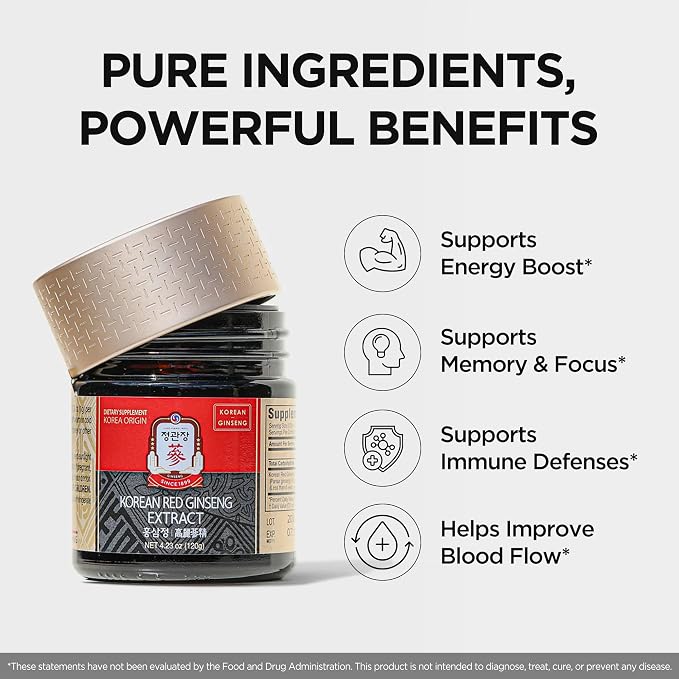 JUNG KWAN JANG Korean Red Ginseng Concentrated Extract 120g, Premium Korean Ginseng Roots, Immune System Booster, Energy Stamina, Antioxidants Healthy Memory, Blood Circulation
