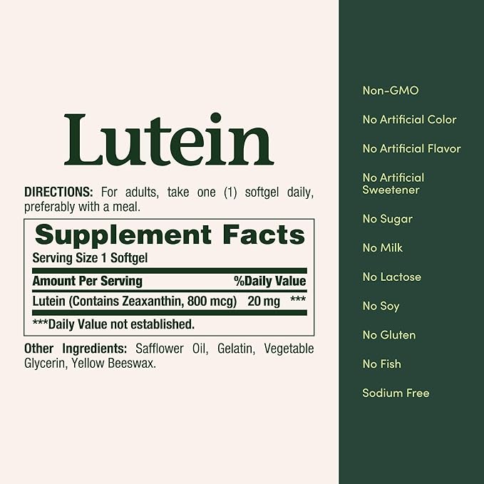 Nature's Bounty Lutein Pills, Eye Health Supplements and Vitamins, Support Vision Health, 20 mg, 40 Softgels