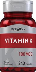 Piping Rock Vitamin K | 100 mcg | 240 Tablets | Supplement for Women and Men | as Phytonadione | Vegetarian, Non-GMO, Gluten Free