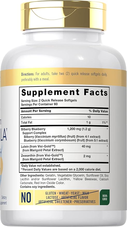 Carlyle Eye Health Supplement | 120 Softgels | with Lutein 40mg, Zeaxanthin, Bilberry and Blueberry | Broad Spectrum Eye Support Vitamins | Non-GMO, Gluten Free Formula