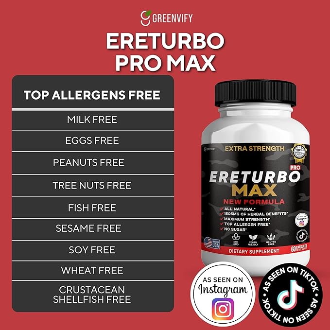 Ereturbo Max Pro Extra Strength, Organic Maca Root Supplement, 60 Capsules, 30-Day Supply, Herbal Benefits (1)