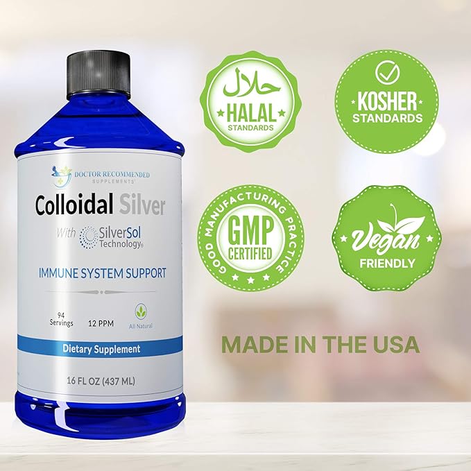 Colloidal Silver Liquid - 12 PPM Premium Silver Solution, 60 MCG Per Serving, All Natural, Vegan Immune System Support, Ionic Silver Water Daily Mineral Supplement (3-16 Fl oz Bottles)