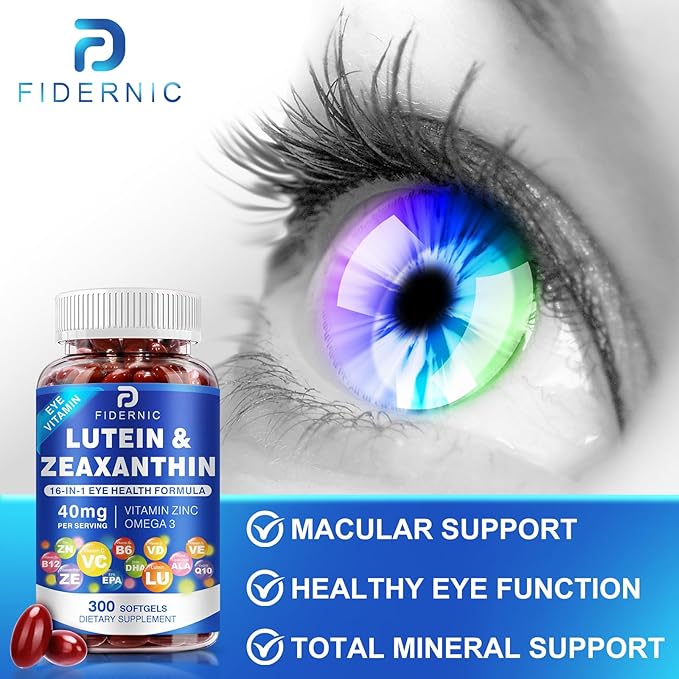 Lutein and Zeaxanthin Supplement - AREDS 2 Plus+ Eye Vitamins, 40 mg Lutein & 8 mg Zeaxanthin with Vitamins C, E, Zinc, Omega-3 & CoQ10 for Blue Light Protection, Eye Health Support  - 300 Softgels