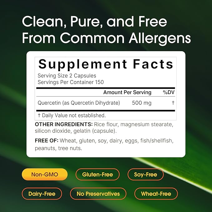 NatureBell Quercetin 500mg - 240 Capsules - Ultra Strength Supplement for Healthy Immune Support* - Quercetin Dihydrate from Sophora Japonica - Bioavailable Form