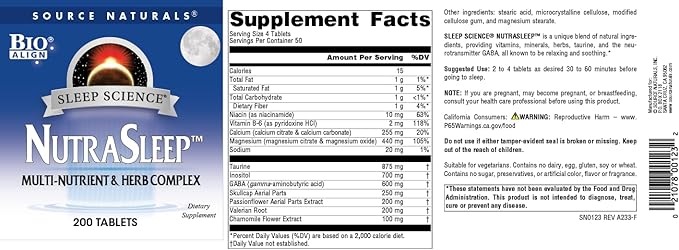 Source Naturals NutraSleep, Melatonin-Free Multi-Nutrient & Herb Complex, Vegetarian Formula for Relaxation Support - 200 Tablets