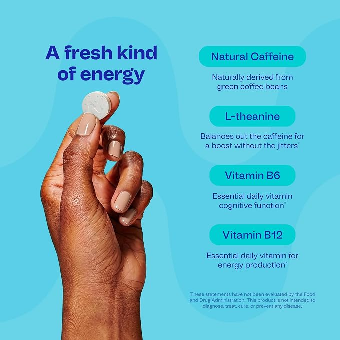 Neuro Energy & Focus Gum - 40mg Natural Caffeine Gum & Nootropic Energy Supplement with L-Theanine & B Vitamins - Sugar Free, Vegan - Wintergreen, 54ct