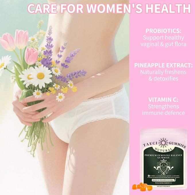Pineapple Feminine Balance Gummies for Women – Probiotics for pH & Vaginal Health, Supports Odor & Flora Balance with Vitamin C – Vegan, Gluten-Free – 60 Gummies (30-Day Supply)
