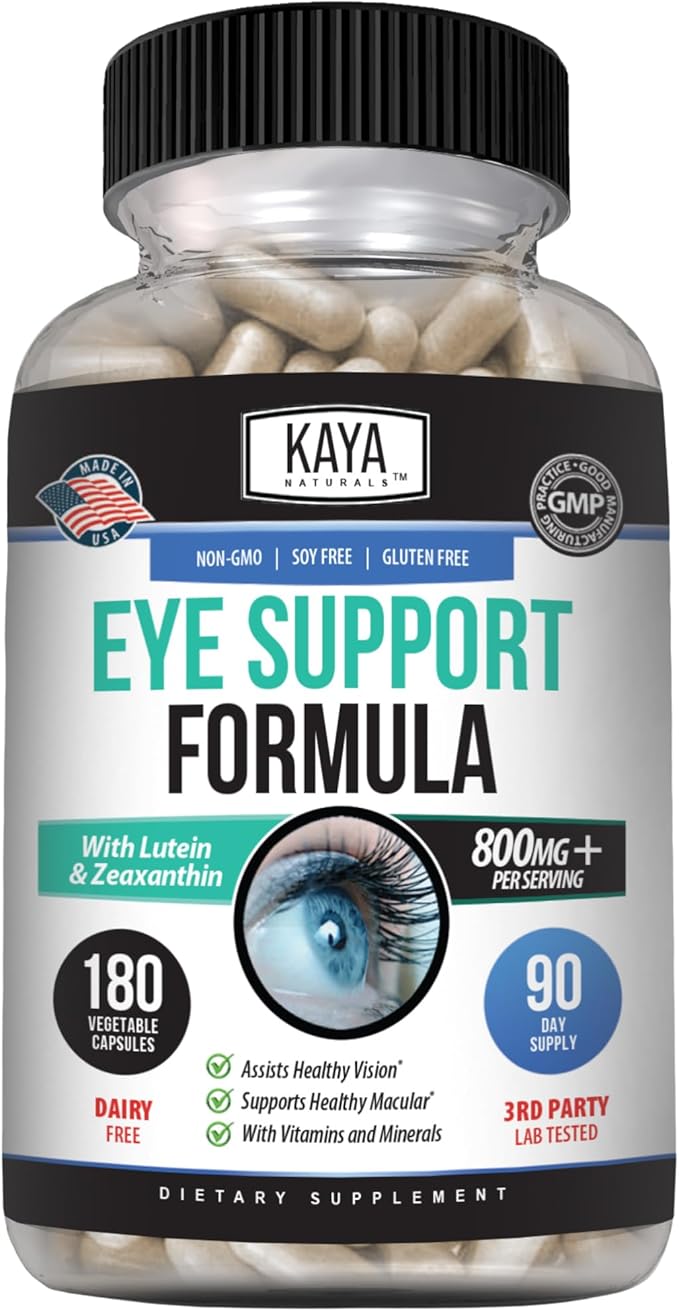 Kaya Naturals Eye Health Supplement - Lutein & Zeaxanthin - Supports Eye Strain, Dry Eyes, and Vision Health - 800mg Vitamin Supplement - 180 Count