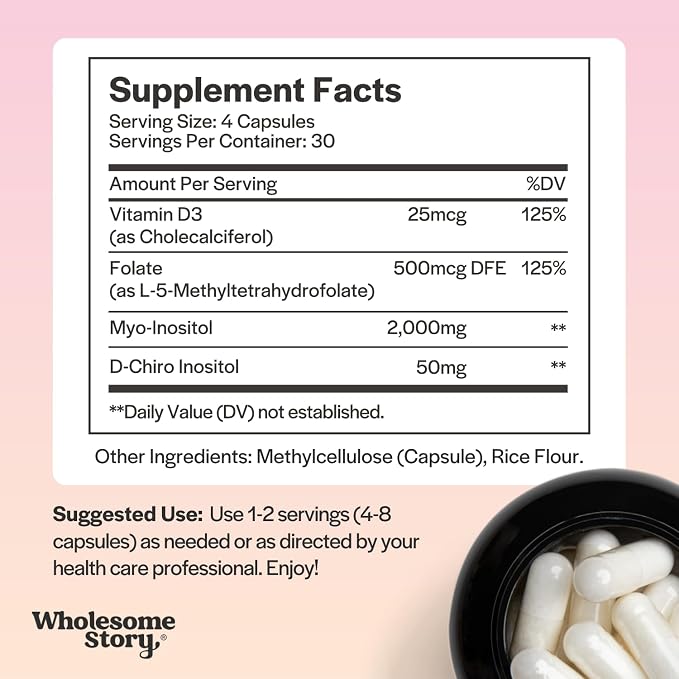 Myo & D Chiro Inositol + MTHF + Vitamin D3 | Myo-Inositol & D-Chiro Inositol Capsules with MTHF, Vitamin D3 Enhanced Bundle Supplement | Complete Hormonal & Fertility Support | 30 Servings