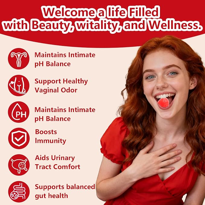 Vaginal Probiotics Gummies for Women, Premium Feminine pH Balance Gummies, Healthy Odor, Yeast Balance & Flora + Vitamin C for Immune Support, 60ct Cranberry Flavor