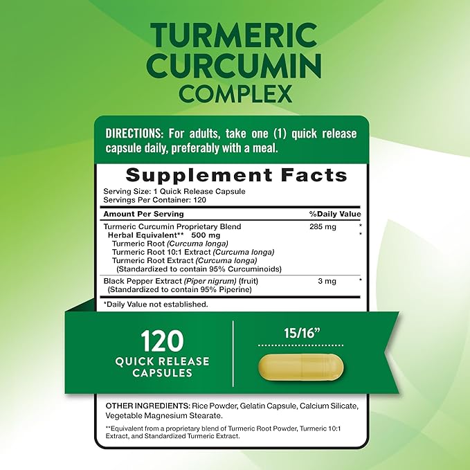 Nature's Truth Turmeric Curcumin | 120 Capsules | with Black Pepper Extract | Non-GMO and Gluten Free Supplement