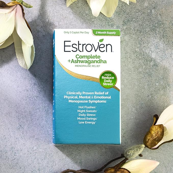 Estroven Complete + Ashwagandha Multi-Symptom Menopause Supplement for Women - 60 Ct. - Clinically Proven Ingredients Provide Menopause Relief & Night Sweats + Hot Flash Relief* - Drug-Free & Non-GMO
