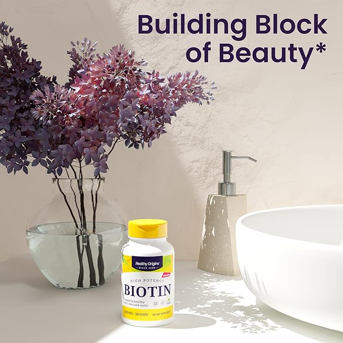Healthy Origins Biotin 10,000 mcg (10 mg), 150 Veggie Capsules - High Potency USP Grade Vitamin B7 Supplement - Supports Healthy Hair Growth, Strong Nails & Glowing Skin - Non-GMO, Vegan & Gluten-Free