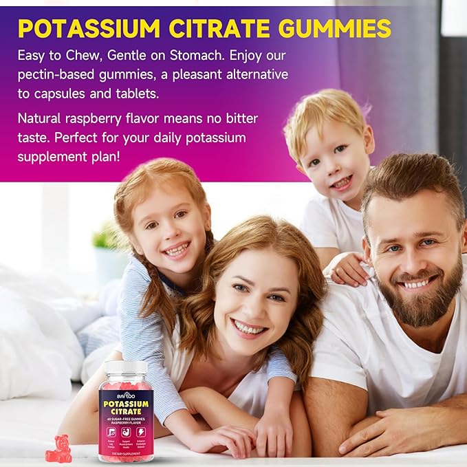 Potassium Citrate Gummies for Adults, Sugar-Free Potassium 1000mg Support Leg Cramps & Electrolyte Balance High Potency 60 Count