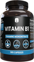 PURE ORIGINAL INGREDIENTS Vitamin B1 (Thiamine Mononitrate) (365 Capsules) No Magnesium Or Rice Fillers, Always Pure, Lab Verified