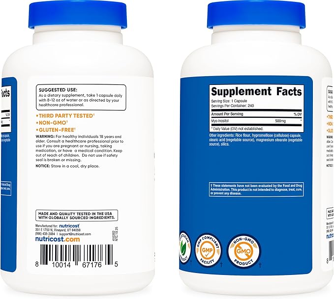 Nutricost Inositol Capsules 500mg, 240 Capsules - Veggie Capsules, Non-GMO, Gluten Free (Myo-Inositol)